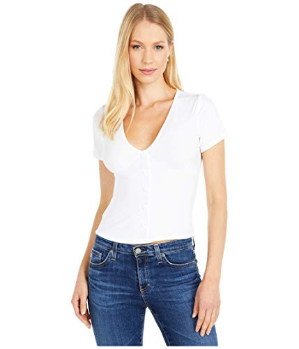 BCBGeneration VNeck Button Front Short Sleeve Knit Top TWV1272040 Optic White MD US 810