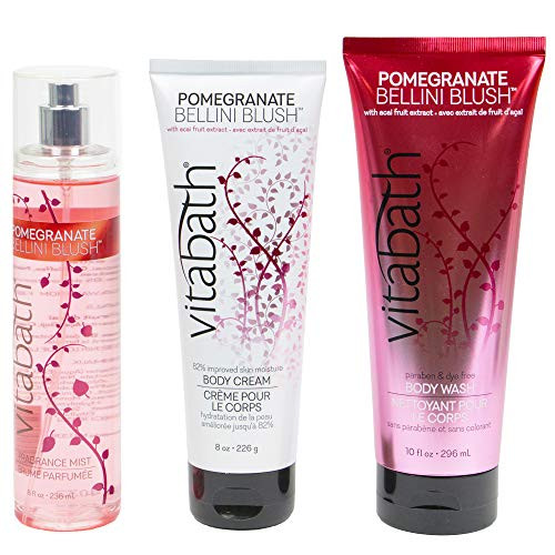 Vitabath Daily Nourish Skin Body Cream and Body Wash Skin Care Moisturizing Repairing Set Pomegranate Bellini Blush