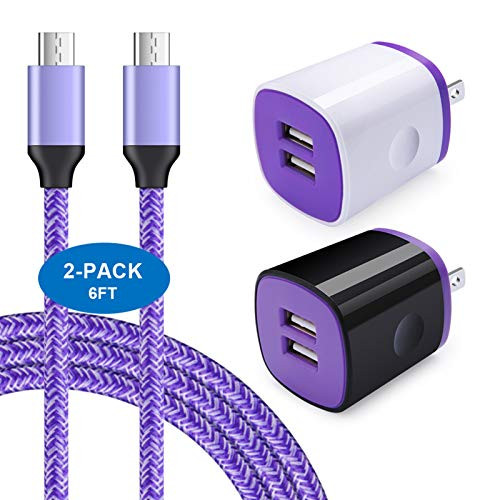 Micro USB Charger AndHot 2Pack Dual USB Wall Charger Plug  2Pack 6ft Braided Android Charging Cable Compatible with Samsung Galaxy S7 S6 Edge J7 Tab S2A 97 Moto G5 Kindle fire HD Paperwhite