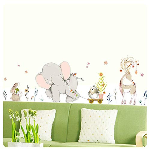 Finduat Elephant Wall Stickers Decals Jungle Animals Deer DIY Children Mural Decals Kids Room Wall Decor Baby Bedroom Nursery Decoration