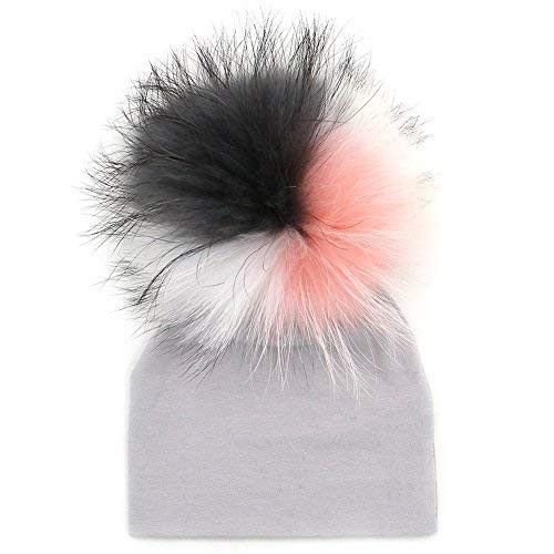 GZHilovingL 03 Months Baby Hats Newborn Infant Beanie with Real Fur Pom Pom Spring