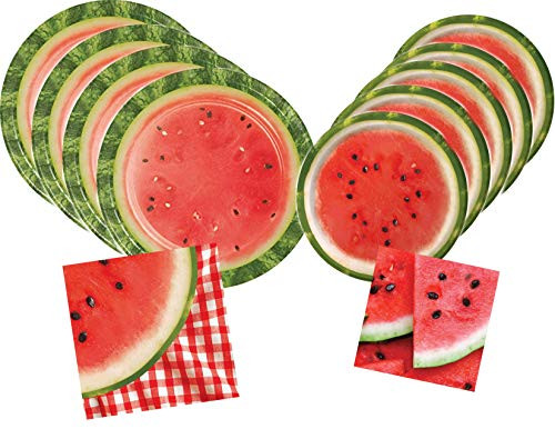 Watermelon Plates and Napkins Party Supply Bundle for 16 Guests  Watermelon Check