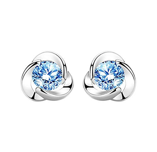 Stud Earrings Swarovski Diamond Cubic Zirconia Studs Earring for Women Sterling Silver Hypoallergenic for Sensitive Ears CZ 18K White Gold Plated Clover Clover EarringsBlue