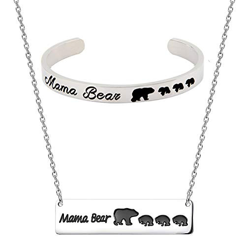 Mama Bear and Bear Cub Necklace Bracelet Set Mama Bear Jewelry Mom Gift Set C 3cubs Mama Bear and Bear Cub Necklace Bracelet Set Mama Bear Jewelry Mom Gift Set C 3cubs