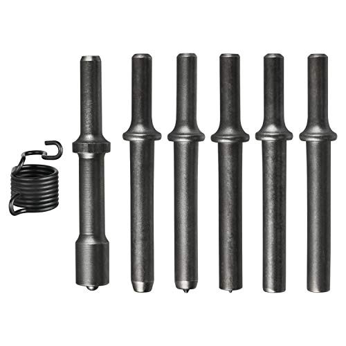 7 Pcs Air Hammer Bits Accessories 0401 Shank Heavy Duty Smoothing Pneumatic Air Rivet Hammer Chisel High Carbon Steel Bits Extended Length Tools Kit with Spring