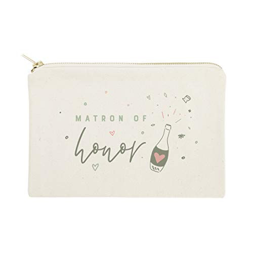 The Cotton  Canvas Co Champagne Celebration Matron of Honor Wedding Cosmetic Bag Bridal Party Gift and Travel Make Up Pouch