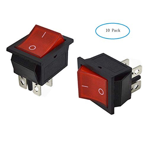 10 Pcs KCD4 DPST ONOff 4 Pin Boat Rocker Toggle Switch Snap 15A20A AC 250V125V Red Button for Car Motorcycle