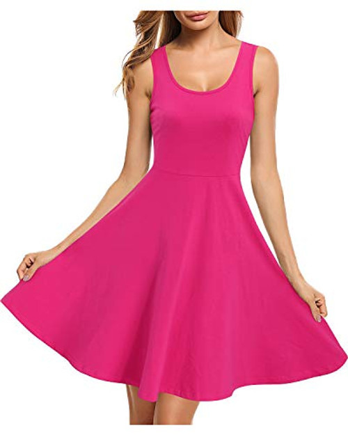 STYLEWORD Womens Sleeveless Casual Cotton Dresses Summer Fit and Flare Midi DressRoseM