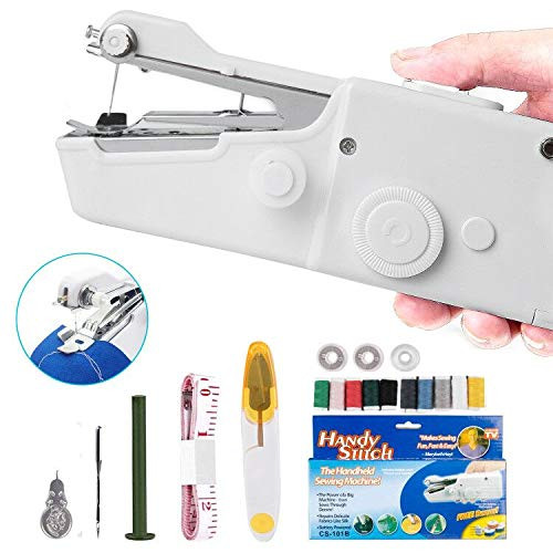 REMASIKO Handheld Sewing Machine Portable Hand Sewing Machine Mini Electric Sewing Machine Quick Repairing for Clothing Curtain DIY Crafts Household and Travel Use