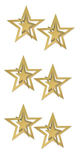 Beistle 54745-GD, 6 Piece 3-D Foil Hanging Stars, 12" (Gold)