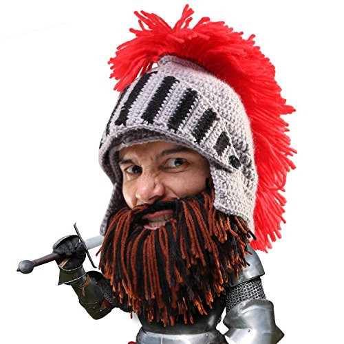 Beard Head Knight Helmet  Funny Knitted Helmet and Fake Beard Costume and Visor