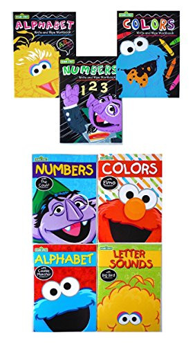 Set of 7 Sesame Street Books Includes Set of 3 Sesame Street Write and Wipe Workbooks & Set of 4 Paper Workbooks