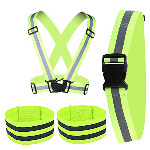 POLARHAWK Reflective Vest Adjustable Reflective Vest Running Gear with Reflective Glow Belt and 2 Pack Reflector Armbands for Night Cycling Walking Jogging Running Dog Walking
