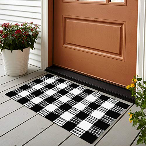 Cotton Buffalo Plaid Checkered Rug 24 x 35 Collive Farmhouse BlackWhite Woven Outdoor Rugs Runner Washable Layered Door Mats for PorchKitchen