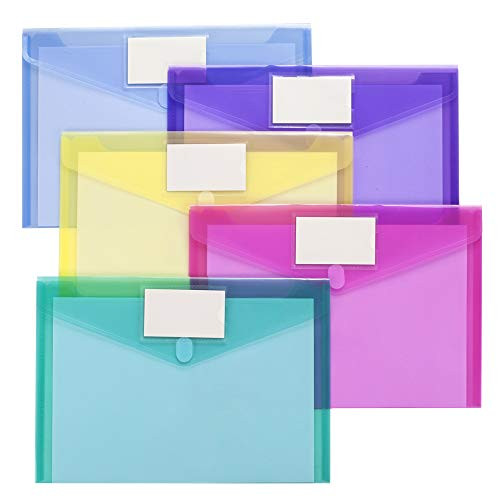 10 Pack Plastic Envelopes Poly Envelopes Sooez Clear Document Folders US Letter A4 Size File Envelopes with Label Pocket  Velcro for School Home Work Office Organization Assorted Color