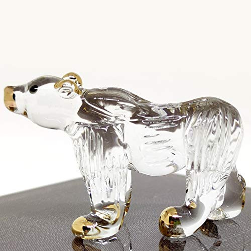 Sansukjai Polar Bear Miniature Figurines Animals Hand Blown Glass Art W22k Gold Trim Collectible Gift Decorate Clear Gold