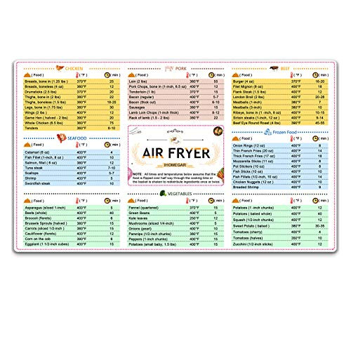 Air Fryer Magnetic Cheat Sheet Cooker Accessories Cookbook Magnet Cooking Times and Temperatures Chart Quick Reference Recipe Card Kitchen Useful Guide Cookbook with 66 Common Prep Functions