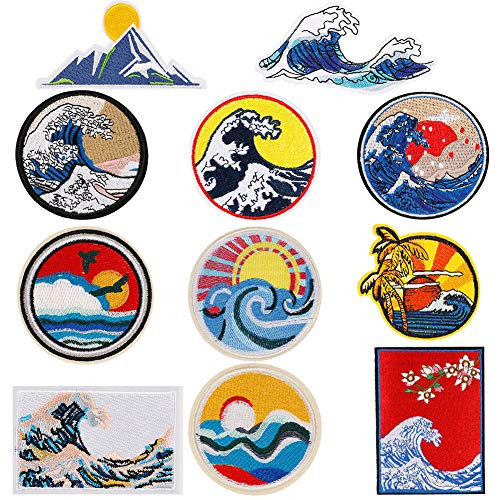Uspeedy 11 Pieces Wave Off Kanagawa Patch Embroidered Applique Badge Iron on Sew on Emblem DIY Accessories for Clothes Jeans Jacket Hat DressSet 1