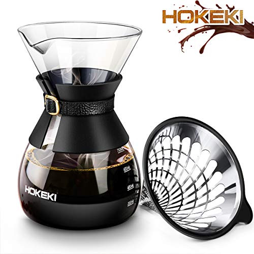 HOKEKI Pour Over Coffee Maker with Stainless Steel Dripper BPAFree Borosilicate Glass Carafe Coffee Kettle  Heatresistant Silicone Grip 27oz