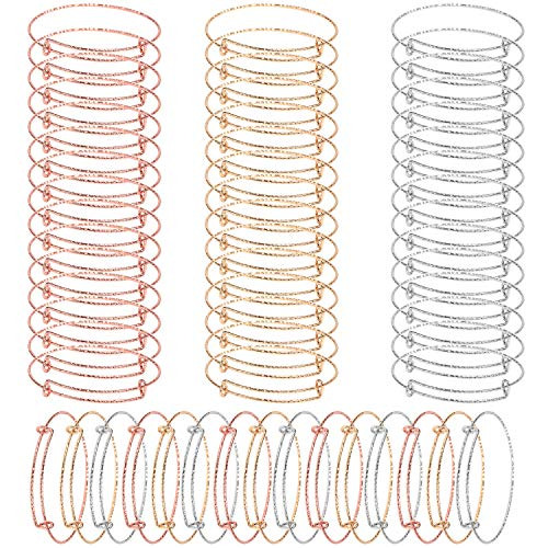 60 Pcs Expandable Bangle Bracelets Adjustable Wire Blank Bracelets Expandable Gypsophila Metal Bracelets Bangles for Women DIY Jewelry Making Valentines Day Gift