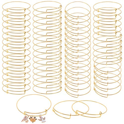 60Pcs Expandable Bangle Bracelet Adjustable Bracelets Blank Wire Bangle for Women DIY Jewelry Making Gold