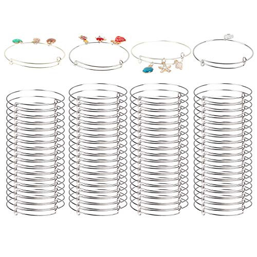 75Pcs Expandable Bangle Bracelet Adjustable Bracelets Blank Wire Bangle for Women DIY Jewelry Making Silver
