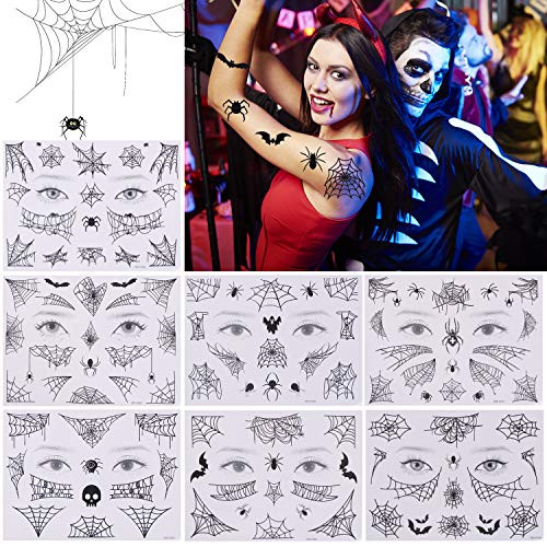 Olgaa 10 Pieces Halloween Face Tattoos Temporary Tattoos Crawling Spider Tattoo Cobweb Spider Web Halloween Tattoos Sticker for Halloween Body Decoration