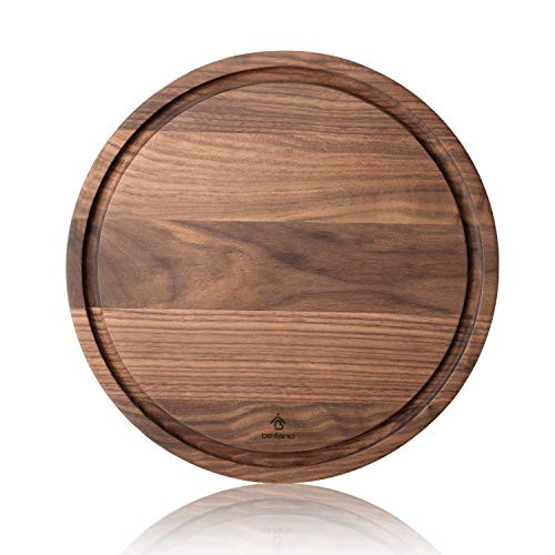 Befano Circle Black Walnut Wood Cutting Board for Kitchen with Deep Juice Grooveas Charcuterie Board Serving TrayChopping Board for MeatVegetablesBreadGift Box Included105x075 Inches