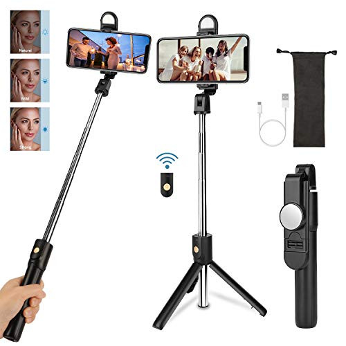 Selfie Stick Tripod Maxuni Bluetooth Selfie Stick with Fill Light and Wireless Remote Portable Tripod Selfie Stick for iPhone 1111 Pro11 Pro MaxXsXXRXSX Galaxy S20Note 10S10S9 and More