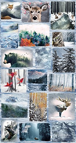 Frost/Animal Medley Fabric Panel - Call of the Wild Digital Print - 24" x 44" - 100% Cotton Quilt Fabric