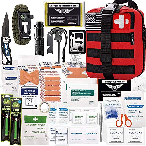 EVERLIT 250 Pieces Survival First Aid Kit IFAK Molle System Compatible Outdoor Gear Emergency Kits Trauma Bag for Camping Boat Hunting Hiking Home Car Earthquake and Adventures Red EVERLIT 250 Pieces Survival First Aid Kit IFAK Molle System Compatible Outdoor Gear Emergency Kits Trauma Bag for Camping Boat Hunting Hiking Home Car Earthquake and Adventures Red