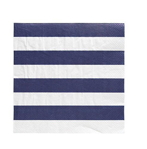 Pack of 20 Cabana Stripe Luncheon Size Paper Napkin Navy Blue 65 x 65