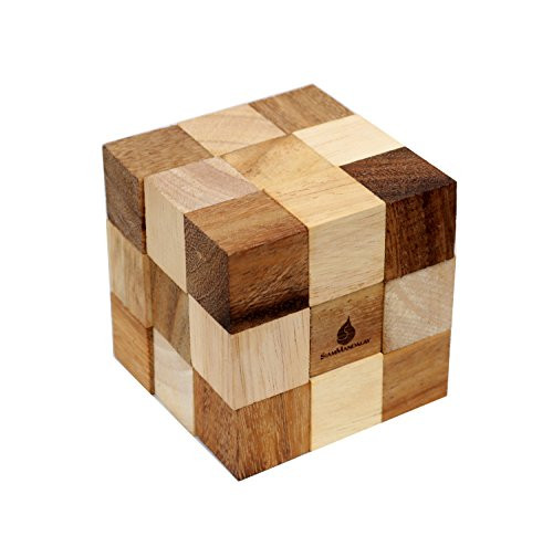 Dark Brown Snake Cube Handmade  Organic Traditional Wood Game for Adults from SiamMandalay with SM Gift BoxPictured