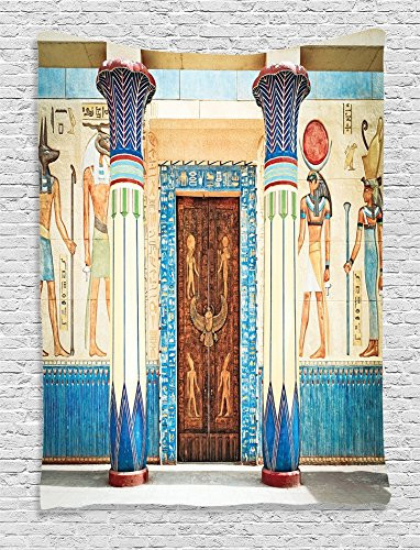 Ambesonne Egyptian Decor Collection, Ancient Egyptian Writing on Stone Ancient Egypt Indigenous Civilization Picture, Bedroom Living Room Dorm Wall Hanging Tapestry, Beige Navy Red