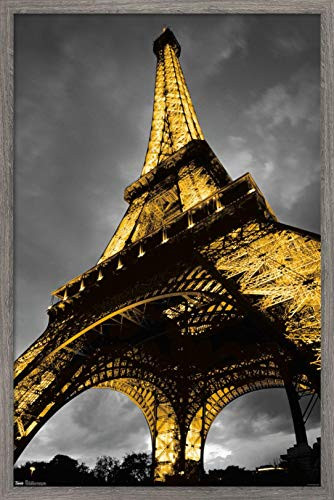 Trends International Eiffel TowerLights 22375 x 34 Barnwood Framed Version