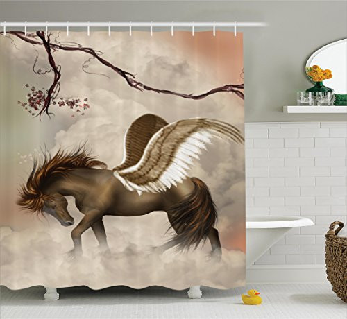 Ambesonne Mystic House Decor Collection, Huge Winged Pegasus over Clouds in the Sky with Branches Blooms Magical Scene, Polyester Fabric Bathroom Shower Curtain, 84 Inches Extra Long, Brown Beige Pink Ambesonne Mystic House Decor Collection, Huge Winged Pegasus over Clouds in the Sky with Branches Blooms Magical Scene, Polyester Fabric Bathroom Shower Curtain, 84 Inches Extra Long, Brown Beige Pink