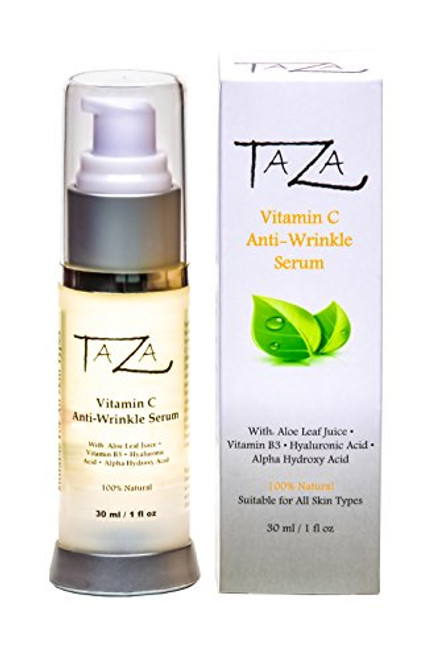 Premium Taza Natural Vitamin C AntiAging Serum 1 fl oz Radiant Skin With Aloe Leaf Juice Ethyl Ascorbic Acid Vitamin C Niacinamide Vitamin B3 Hyaluronic Acid HA Alpha Hydroxy Acid