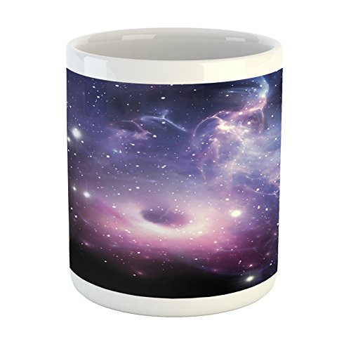 Lunarable Outer Space Mug, Black Hole in The Nebula Gas Cloud in Outer Space Universe Astro Solar System, Printed Ceramic Coffee Mug Water Tea Drinks Cup, Navy Purple