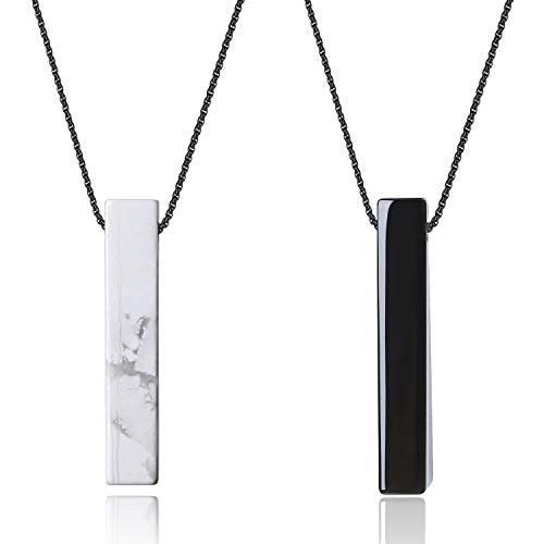COAI Matching Couples Yin Yang Bar Howlite Obsidian Stone Pendant Necklaces