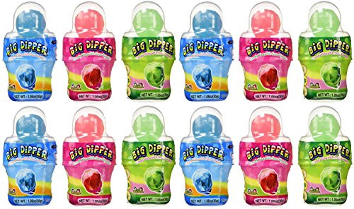 Set of 12 Big Dipper Candy Ring With Sour Powder  Features 3 Different Flavors Including Blue Raspberry Grape and Strawberry!
