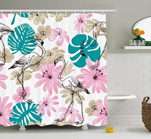 Ambesonne Nautical Decor Collection, Flamingo and Flowers Exotic Garden Birds Animal Blooms Leaves Pattern, Polyester Fabric Bathroom Shower Curtain, 84 Inches Extra Long, Dark Turquoise Pink Ambesonne Nautical Decor Collection, Flamingo and Flowers Exotic Garden Birds Animal Blooms Leaves Pattern, Polyester Fabric Bathroom Shower Curtain, 84 Inches Extra Long, Dark Turquoise Pink