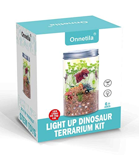 Onnetila Dinosaur Fairy Garden in a Jar | Light-up Terrarium Kit for Kids | Grow and Glow STEM Educational Toys for Children