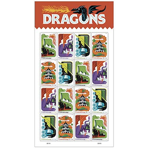 Dragons - 2018 USPS Forever First Class Postage Stamp (Sheet of 16)