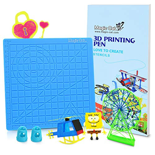 Magic MAT 3D Pen Mat Silicone Design Mat with MAGIC CAT 3D Pen Stencils Book and 2 Silicone Finger Caps Great 3D Pen Drawing Tools for 3D Pen