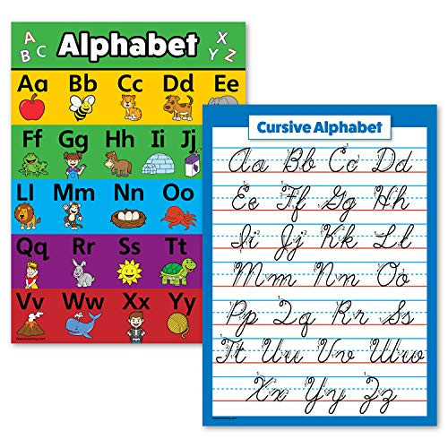 2 Pack  ABC Alphabet  Cursive Writing Poster Set Laminated 18 x 24