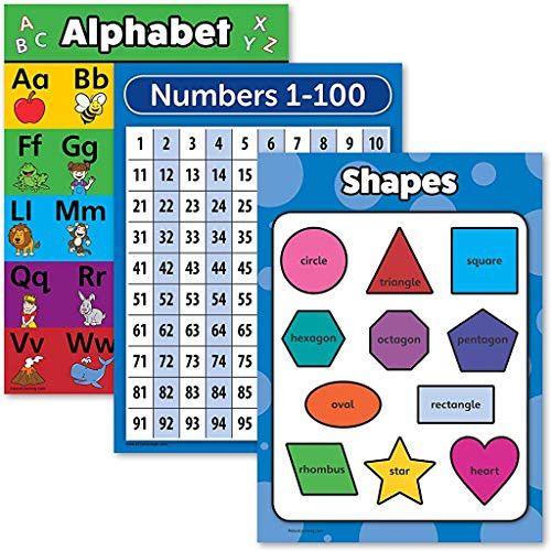 3 Pack  ABC Alphabet  Numbers 1100  Shapes Poster Set  Toddler Education Charts Laminated 18 x 24