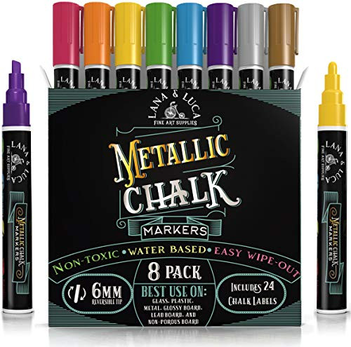 Metallic Liquid Chalk Markers Metallic Dry Erase Marker Pens Chalk Markers for Chalkboards Signs Windows Blackboard Glass 6mm Reversible Tip 8 Pack 24 Chalkboard Labels Included Metallic Liquid Chalk Markers Metallic Dry Erase Marker Pens Chalk Markers for Chalkboards Signs Windows Blackboard Glass 6mm Reversible Tip 8 Pack 24 Chalkboard Labels Included