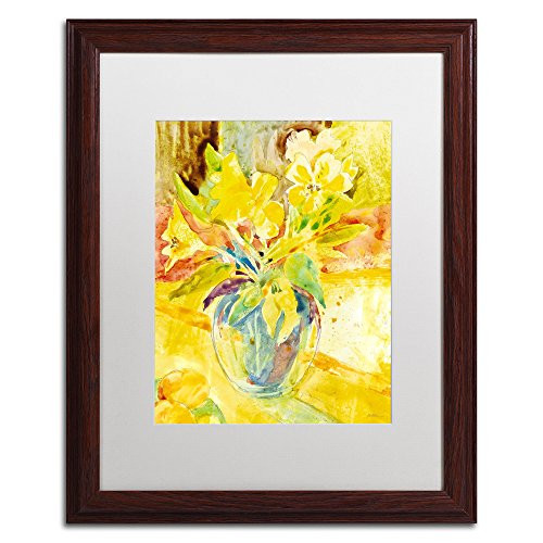 Vase with Yellow Flowers Artwork by Sheila Gold Ornate Frameen Wood Frame, 16 by 20-Inch, White Matte