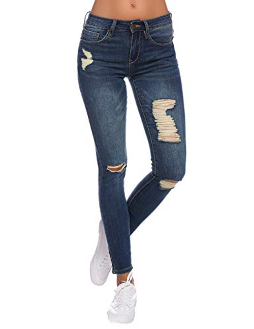 Resfeber Womens Ripped Skinny Jeans Stretch Distressed Jeans Comfy Destroyed Jeans with Holes