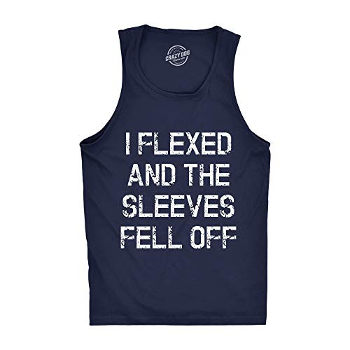 Mens I Flexed and The Sleeves Fell Off Tank Top Funny Sleeveless Gym Workout Shirt Navy  M
